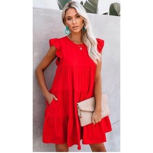 Vici East Coast Pocketed Tiered Babydoll Dress